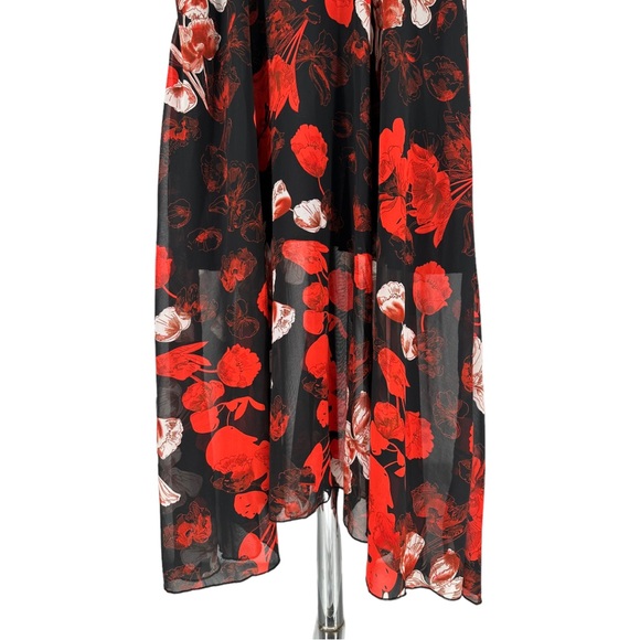 Red Black Floral Short Sleeve Tie Neck Maxi Dress size 14 NWT - Picture 6 of 11